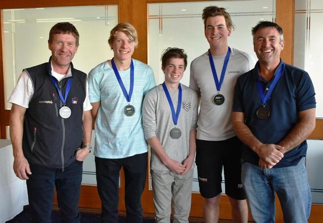 First place Richard Goodfellow, Oli Toby and Paul Burnell, Bailey Fisher, Honey Badger – SB20 Mid-Winter Regatta Tasmania © Jane Austin